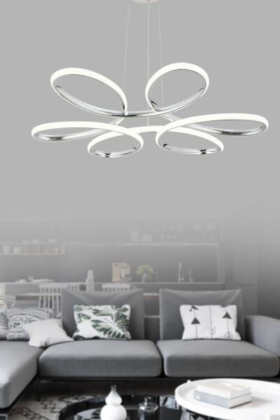 Flora Chrome Modern Pendant White Light Living Room Kitchen Room Hall LED Chandelier - 1