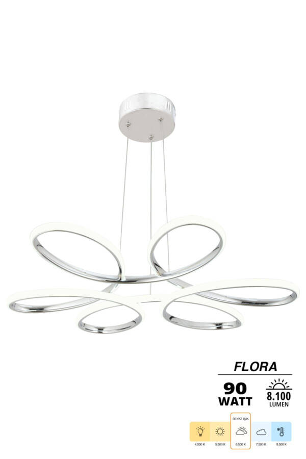 Flora Chrome Modern Pendant White Light Living Room Kitchen Room Hall LED Chandelier - 2