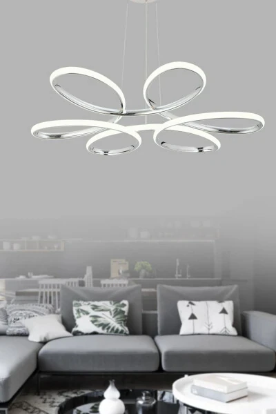 Flora Chrome Modern Pendant White Light Living Room Kitchen Room Hall LED Chandelier - DEKORLUNA