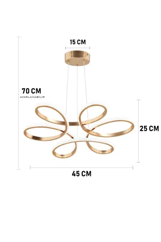 Flora Gold Kaplama Modern Sarkıt Günışığı Led Power Led Avize Salon Mutfak Oda Hol Ledli Avize - Gold - 3