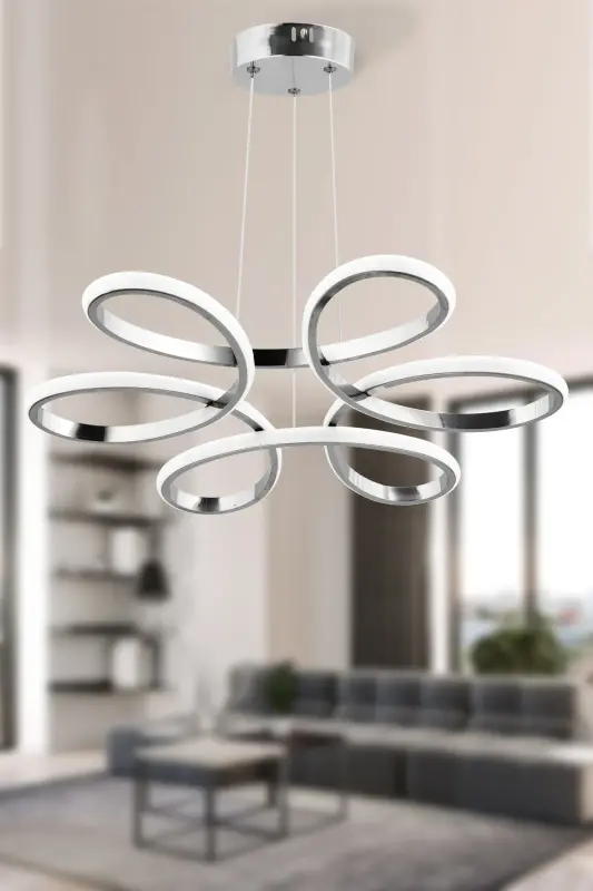 Flora Krom Modern Sarkıt Beyaz Işık Led Avize Salon Mutfak Oda Hol Ledli Avize-Krom - 2