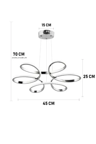Flora Krom Modern Sarkıt Beyaz Işık Led Avize Salon Mutfak Oda Hol Ledli Avize-Krom - 3