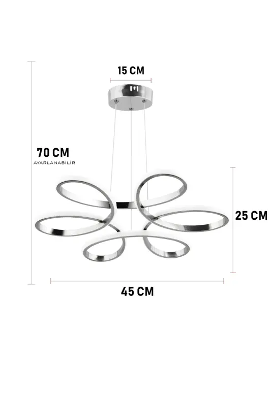 Flora Krom Modern Sarkıt Beyaz Işık Led Avize Salon Mutfak Oda Hol Ledli Avize-Krom - 3