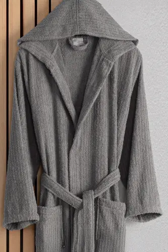 Flora Men&Women Cotton 2 Piece Striped Hooded Bathrobe Set | Bathrobe | Bridal Set | Bathrobe Set - 4