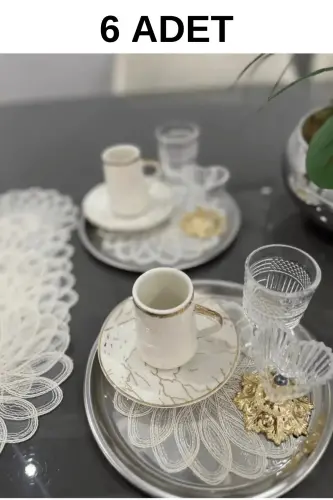 Flora model Dekoratif Güpür Dantel 6'lı Kahve Kokteyl Sunum Peçetesi - Ekru - NUBU ATELIER (1)
