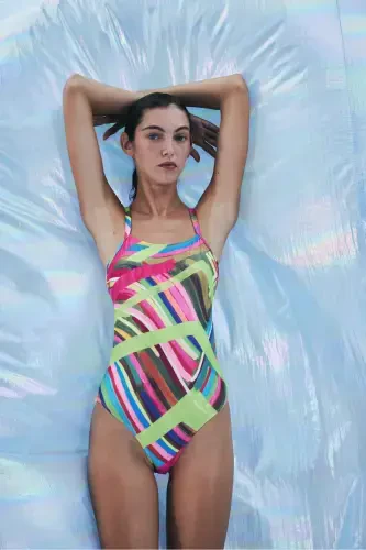 Flora Patterned Colorful Swimsuit-Aysu Türkoğlu Collection - 1