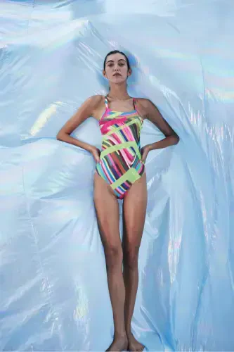 Flora Patterned Colorful Swimsuit-Aysu Türkoğlu Collection - 4
