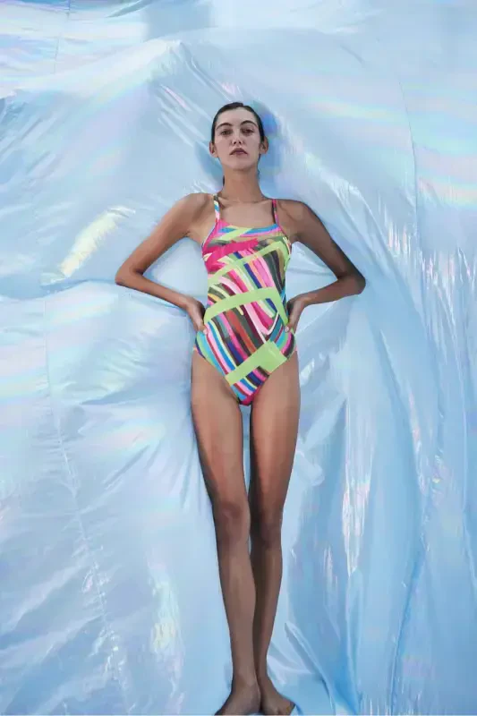 Flora Patterned Colorful Swimsuit-Aysu Türkoğlu Collection - 4