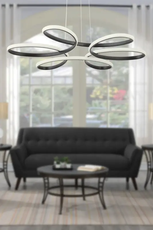 Flora Siyah Modern Sarkıt Beyaz Işık Salon Mutfak Oda Hol Ledli Avize-Siyah - DEKORLUNA