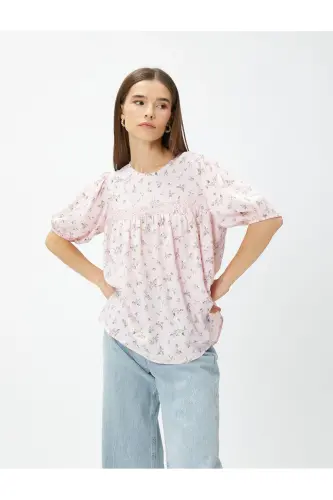 Floral Blouse with Broderie Anglaise Trim and Balloon Sleeves - KOTON (1)