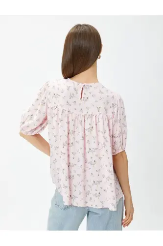 Floral Blouse with Broderie Anglaise Trim and Balloon Sleeves - 4