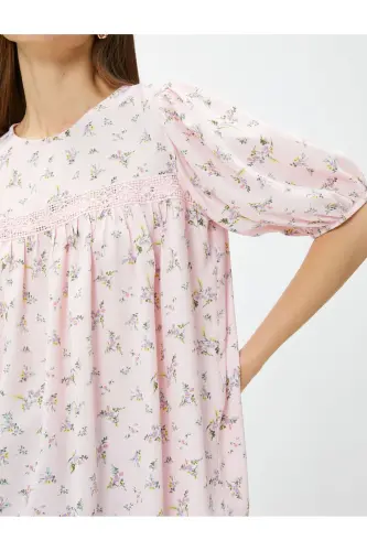 Floral Blouse with Broderie Anglaise Trim and Balloon Sleeves - 5