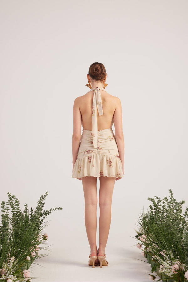 Floral Chiffon Fabric Mini Yolanda Dress Beige - 5