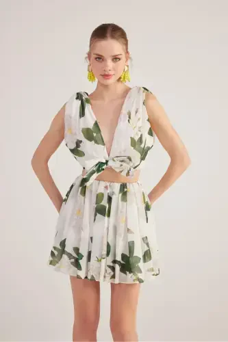 Floral Chiffon Frances Set White with Detachable Ribbon Accessory - 1