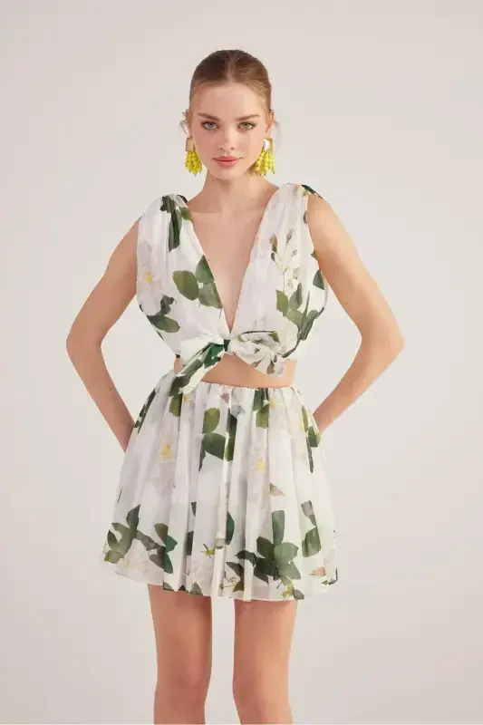 Floral Chiffon Frances Set White with Detachable Ribbon Accessory - HOLLY LOLLY