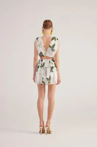 Floral Chiffon Frances Set White with Detachable Ribbon Accessory - 4