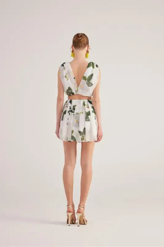 Floral Chiffon Frances Set White with Detachable Ribbon Accessory - 4