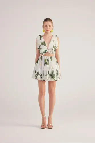 Floral Chiffon Frances Set White with Detachable Ribbon Accessory - 6