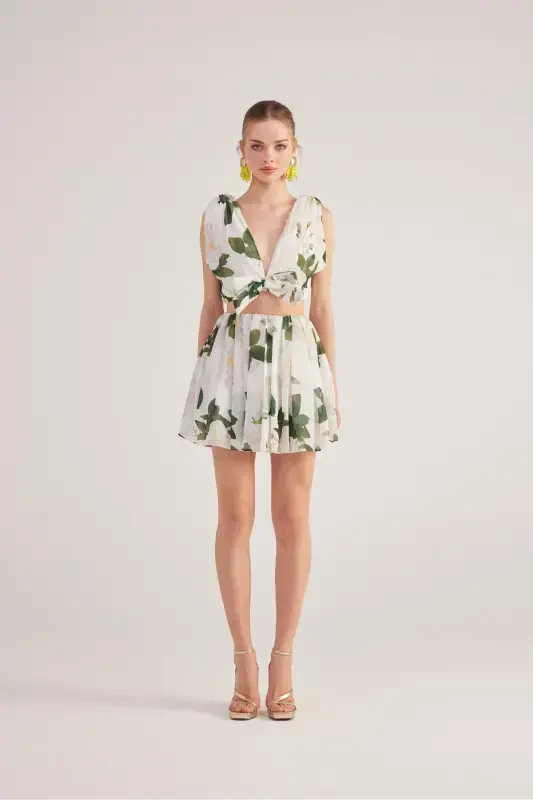 Floral Chiffon Frances Set White with Detachable Ribbon Accessory - 6