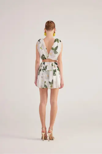 Floral Chiffon Frances Set White with Detachable Ribbon Accessory - 4
