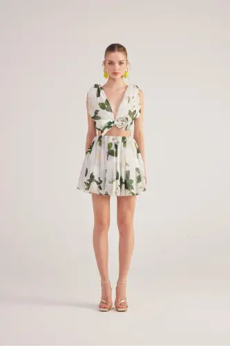 Floral Chiffon Frances Set White with Detachable Ribbon Accessory - 6