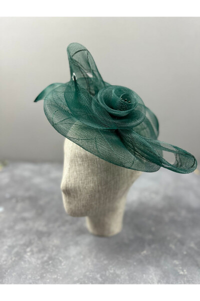 Floral Design Bridal Hat Henna Night Elegant Costume Wedding Hat Green - 4