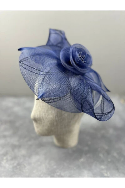 Floral Design Bridal Hat Henna Night Elegant Costume Wedding Hat Navy Blue - Modazone (1)