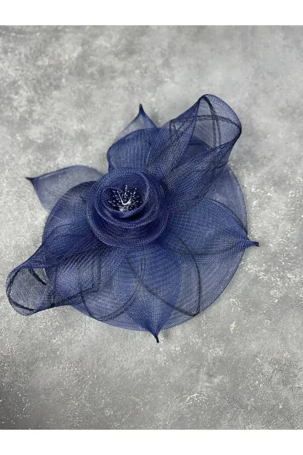 Floral Design Bridal Hat Henna Night Elegant Costume Wedding Hat Navy Blue - 4