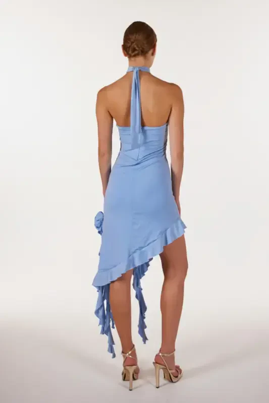 Floral Detailed Frilled Rosanna Dress Blue-Blue - 2