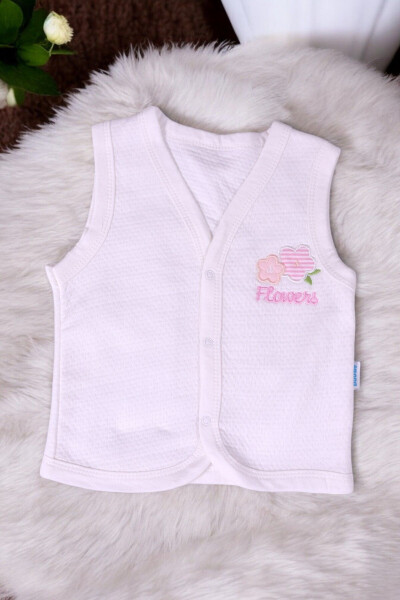 Floral embroidered, sleeveless, quilted baby girl vest - 3