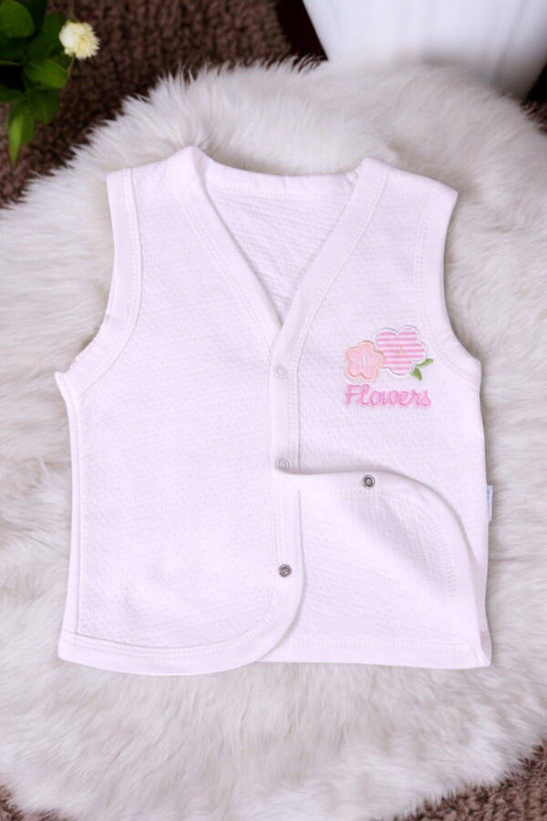 Floral embroidered, sleeveless, quilted baby girl vest - 4