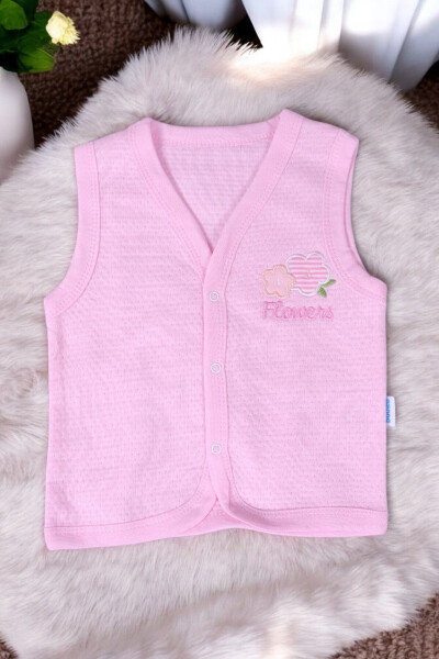 Floral embroidered, sleeveless, quilted baby girl vest - 1