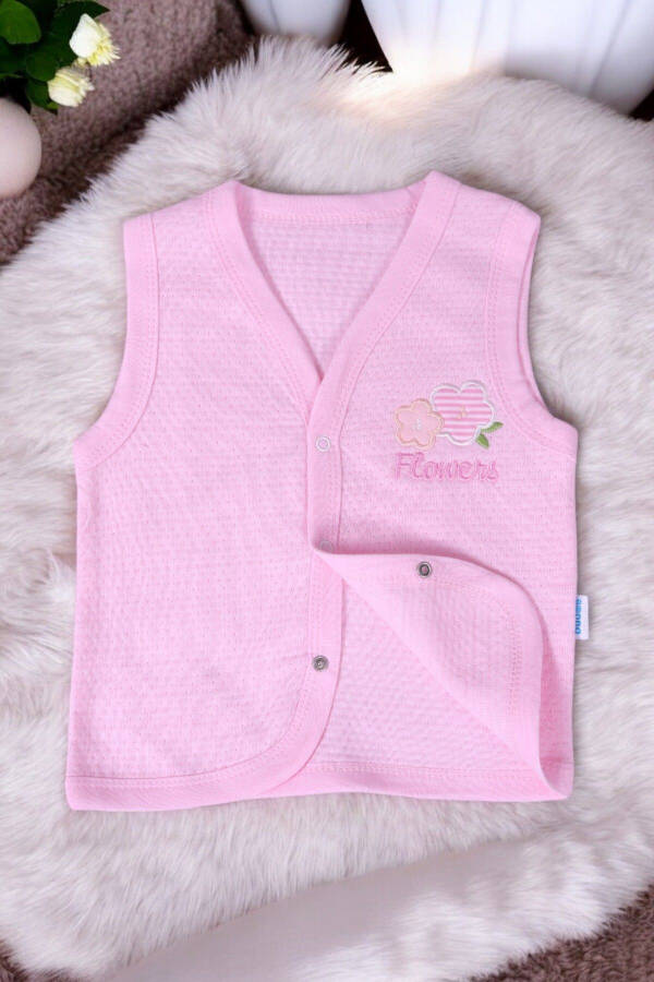 Floral embroidered, sleeveless, quilted baby girl vest - 2