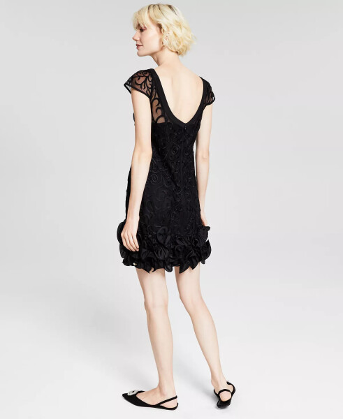 Floral-Lace Ruffled-Hem Sheath Black Dress - 4