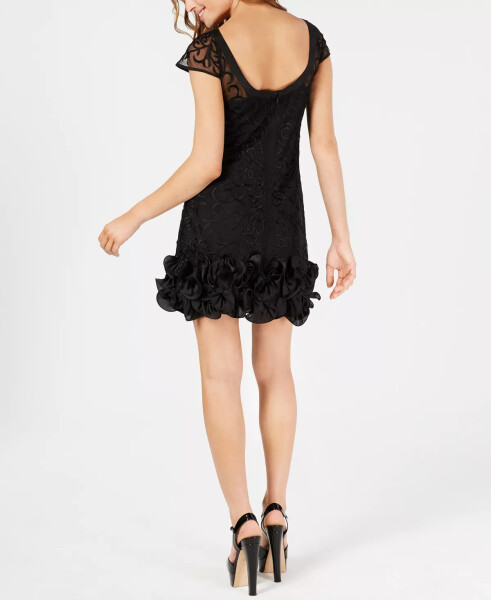 Floral-Lace Ruffled-Hem Sheath Black Dress - 7