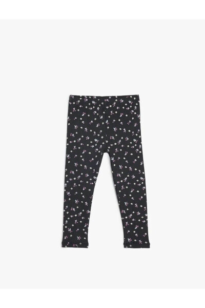 Floral leggings with elastic waistband and cotton ribbon. - 7