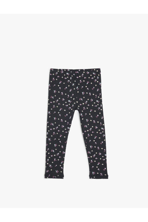 Floral leggings with elastic waistband and cotton ribbon. - 4