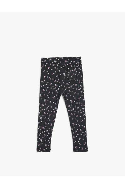 Floral leggings with elastic waistband and cotton ribbon. - 5