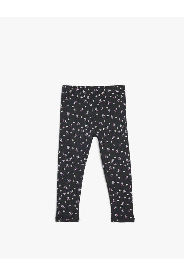 Floral leggings with elastic waistband and cotton ribbon. - 1