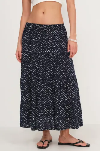 Floral Long Skirt E16209-K12-Navy Blue - 2