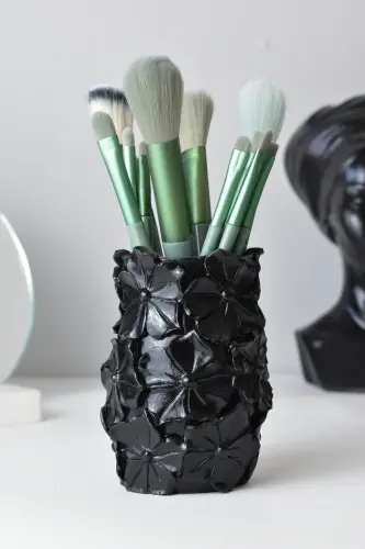 Floral Pattern Makeup Brush Holder - Toothbrush Holder Multipurpose Concrete-Black 