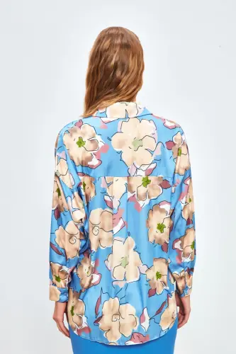 Floral Patterned Oversize Shirt - BABY BLUE-BABY BLUE - 5
