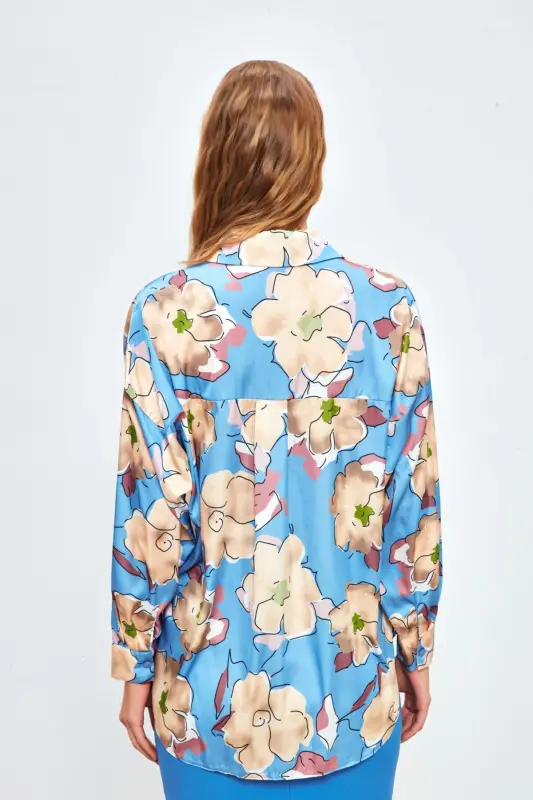 Floral Patterned Oversize Shirt - BABY BLUE-BABY BLUE - 5
