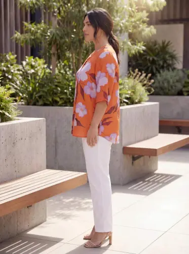 Floral Patterned Women's Plus Size Shirt Tile - 1