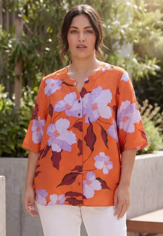 Floral Patterned Women's Plus Size Shirt Tile - 3