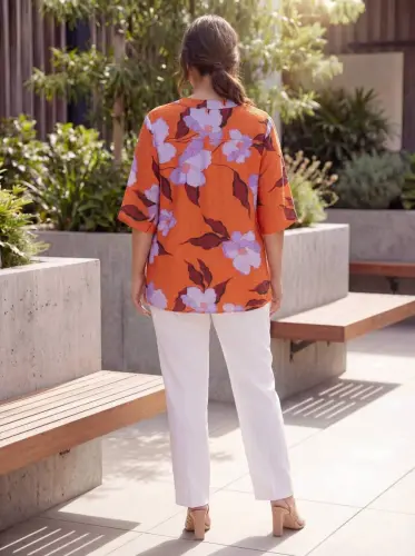 Floral Patterned Women's Plus Size Shirt Tile - 5