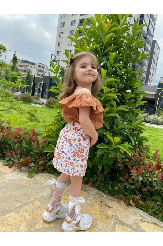 Floral Print Buttoned Skirt-Cream - 3