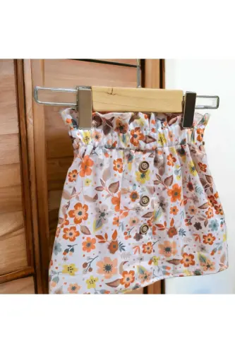 Floral Print Buttoned Skirt-Cream - 3