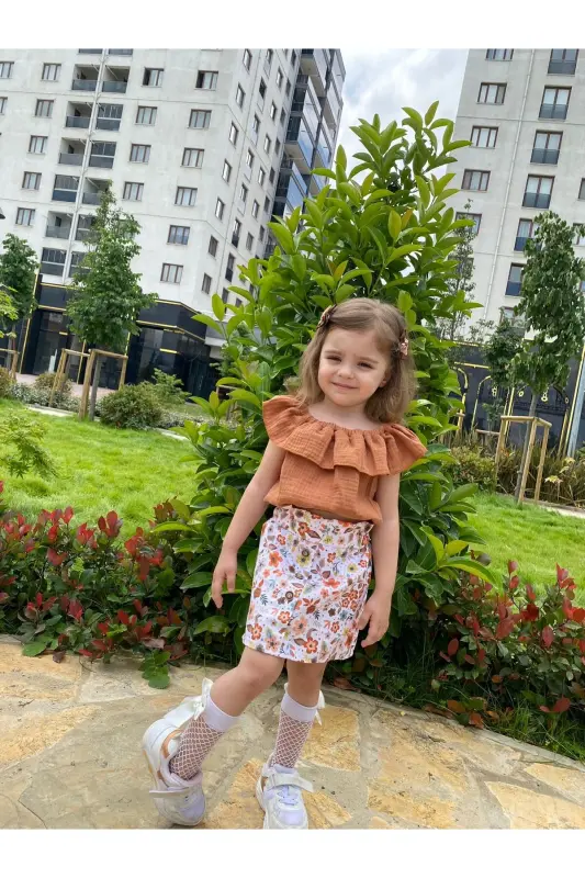 Floral Print Buttoned Skirt-Cream - 5