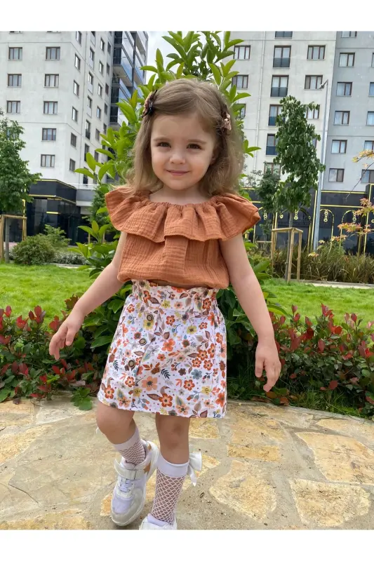 Floral Print Buttoned Skirt-Cream - 6